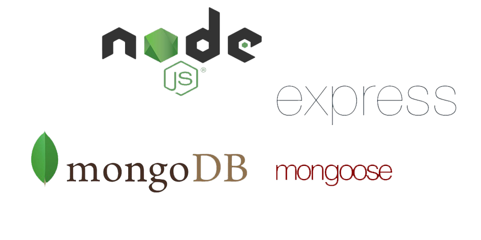 Node JS, Express JS, MongoDB, Mongoose logos